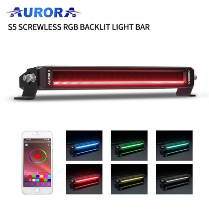 Aurora 40-inch screwless RGB-backlit LED light bar — red-backlit bar with phone app and colour options