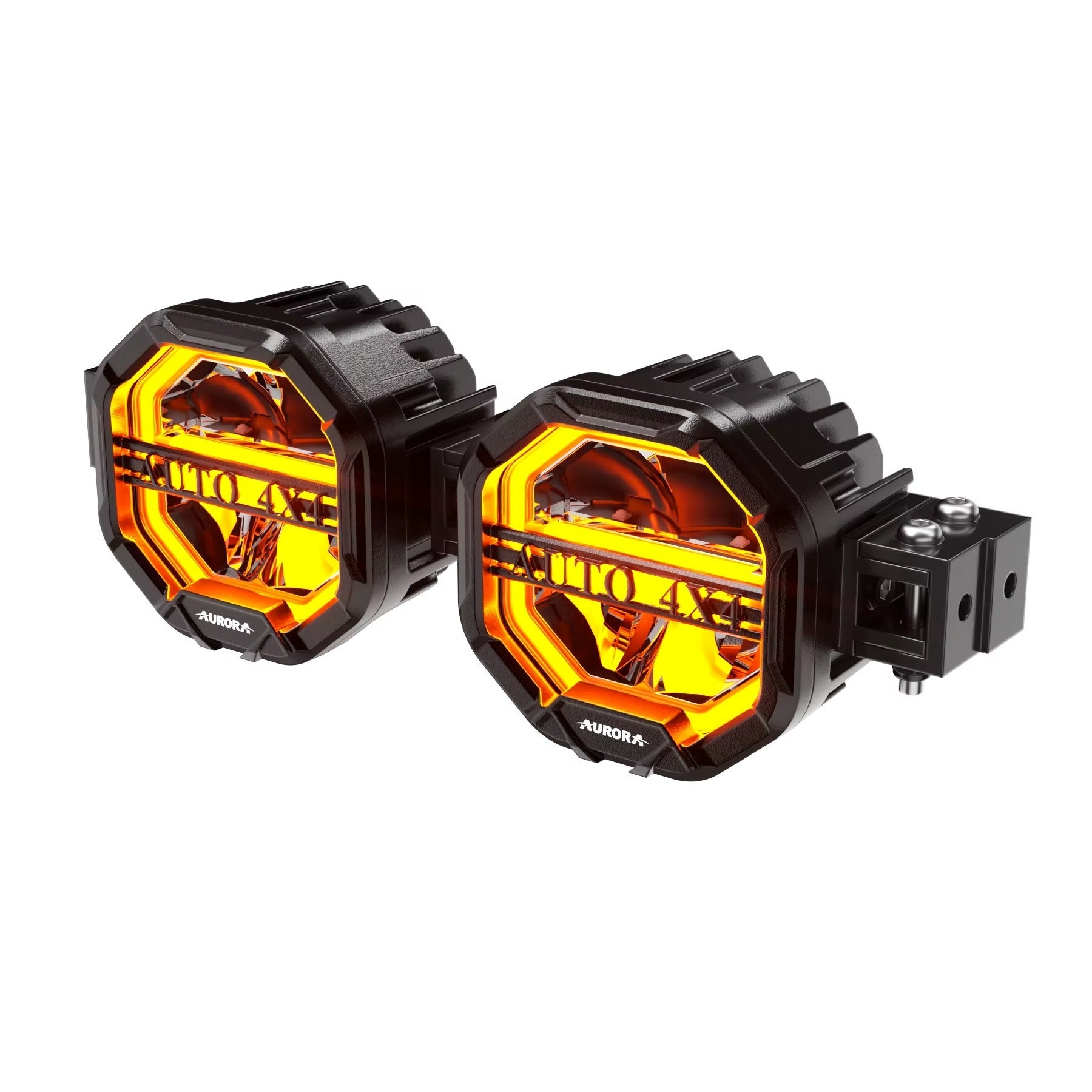 Aurora FireNova 4-inch linkable lights, two-light set — two amber-lit modules with a small control switch