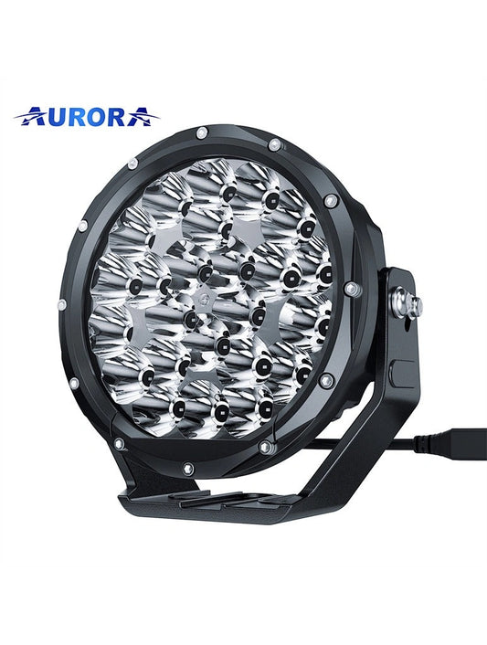 Aurora 7-inch high-lux driving lights — angled front and side product view