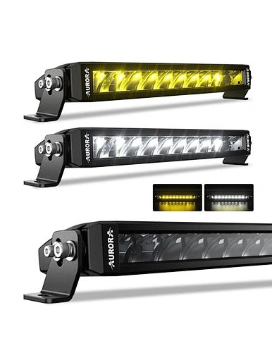 Aurora 40-inch dual-colour LED light bar — close-up of white, amber and unlit modes