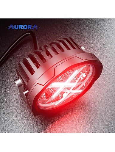 Aurora 4-inch RGB LED spotlights — angled product view with red backlight