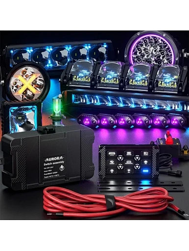 Aurora universal 9-gang LED switch panel — switch panel, control box, wiring and lighting examples